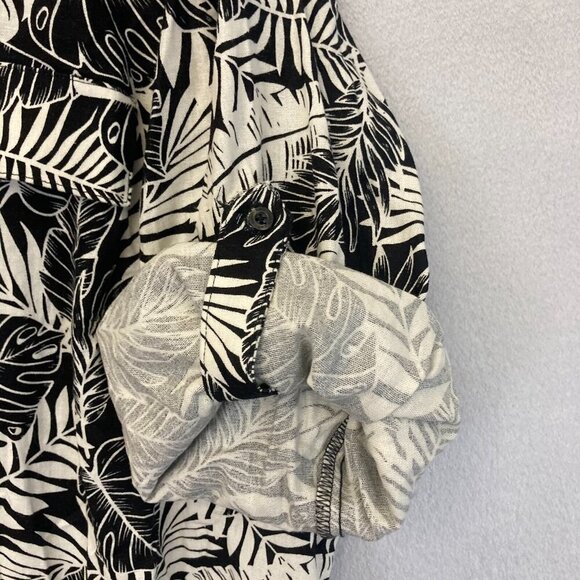 Calvin Klein Roll Tab Linen Blend Button Up Shirt Women's Size 2X Black Tropical - Picture 7 of 14